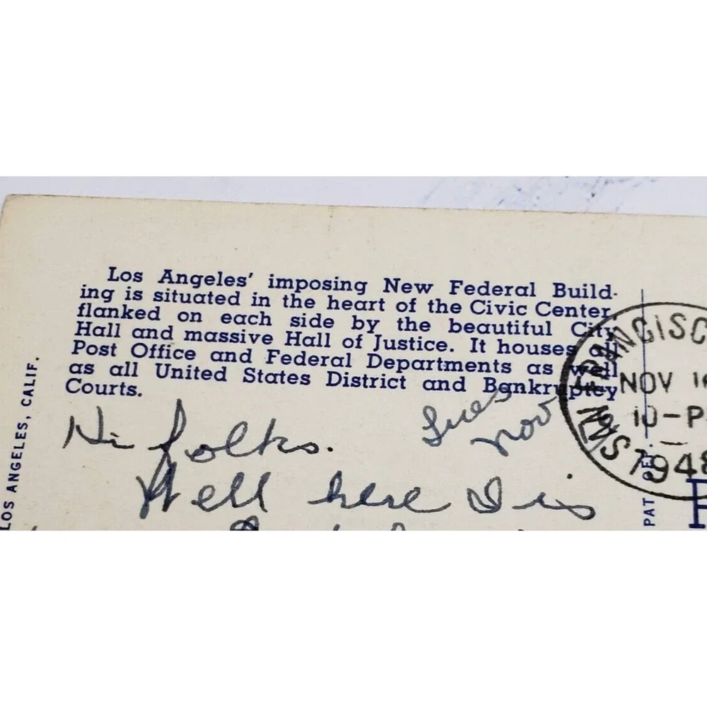 Postcard New Post Office and Federal Building Los Angeles California 1948